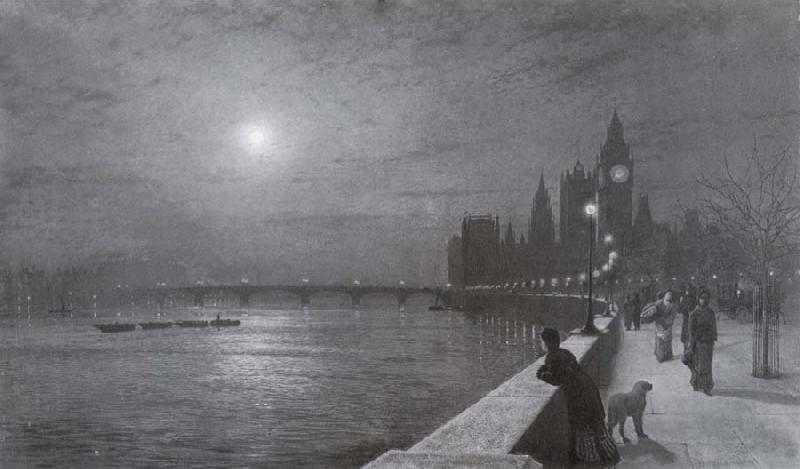 Atkinson Grimshaw Reflections on the Thames Westminster Sweden oil painting art